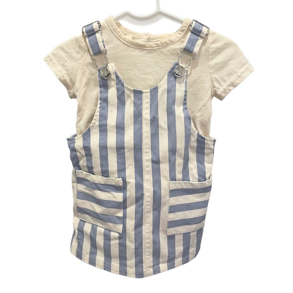 Jessica Simpson Baby Blue and White Striped Overall Dress with White Cotton Tee
